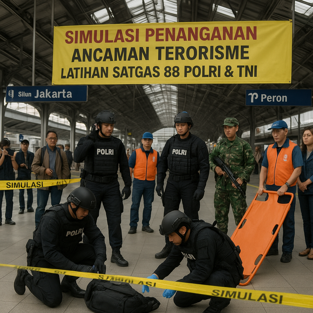 Simulasi Penanganan Ancaman Terorisme di Fasilitas Publik Oleh Satuan Khusus Polri dan TNI